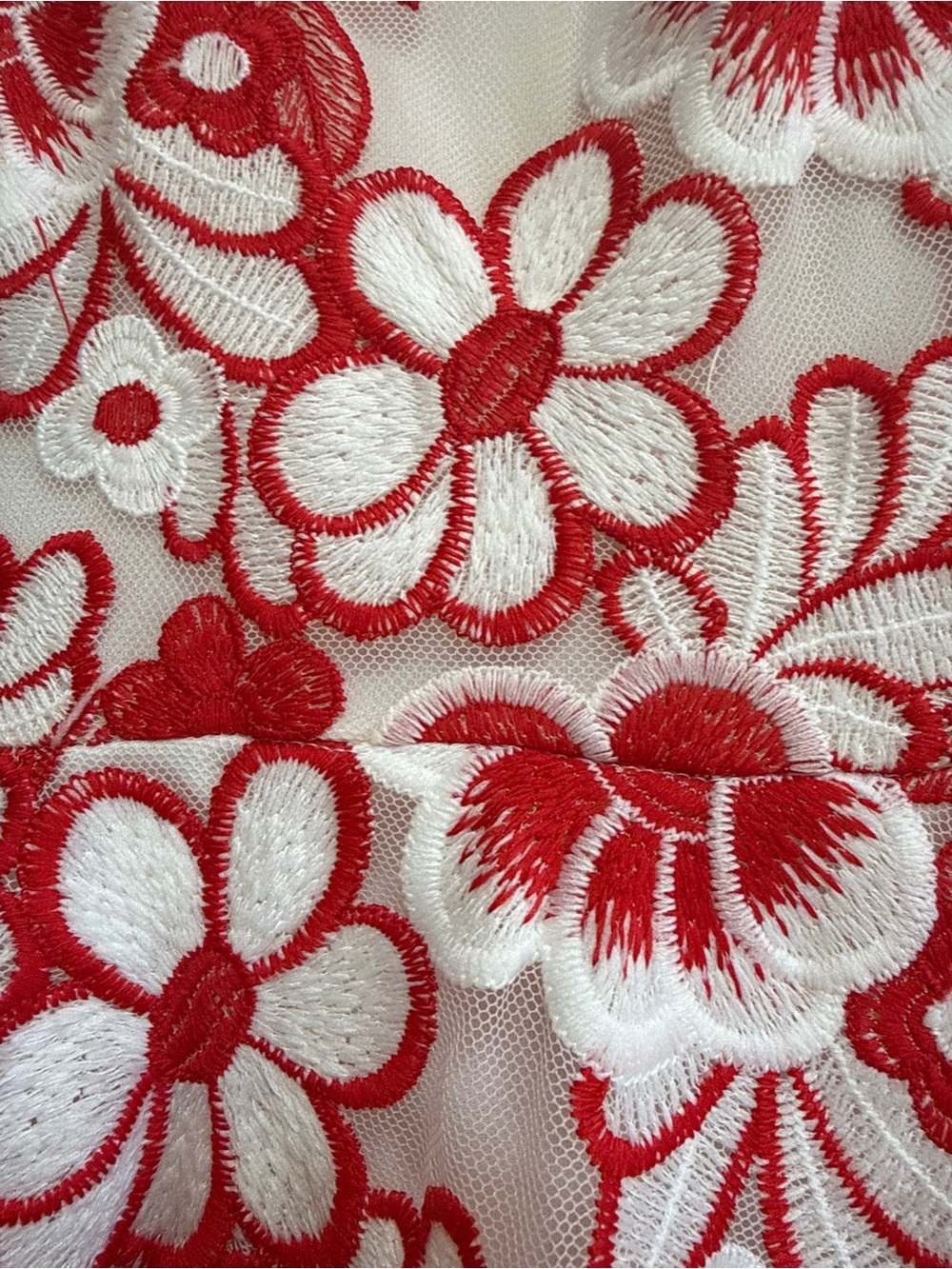 Red & White Floral Lace A-Line Scalloped Dress - Picture 4 of 8